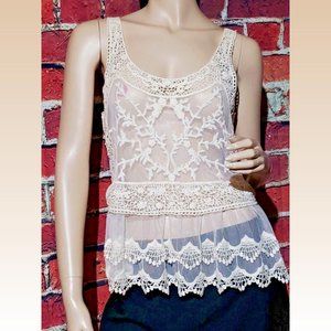Express Boho Lace Crochet Tank Cream Ecru Off White Size Small S 4-6